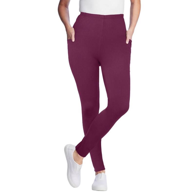 ウーマン ウィズイン レディース ボトムス カジュアルパンツ プラスサイズ コットン レギンス ニット Woman Within Plusize StretchCotton Knit PullOn Pocket Leggings Deep Claret 9,840円