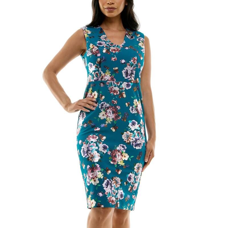ニナレオナルド レディース トップス ワンピース Womens Nina Leonard Foil Sheath Dress Deep Lagoon Multi マルチカラー