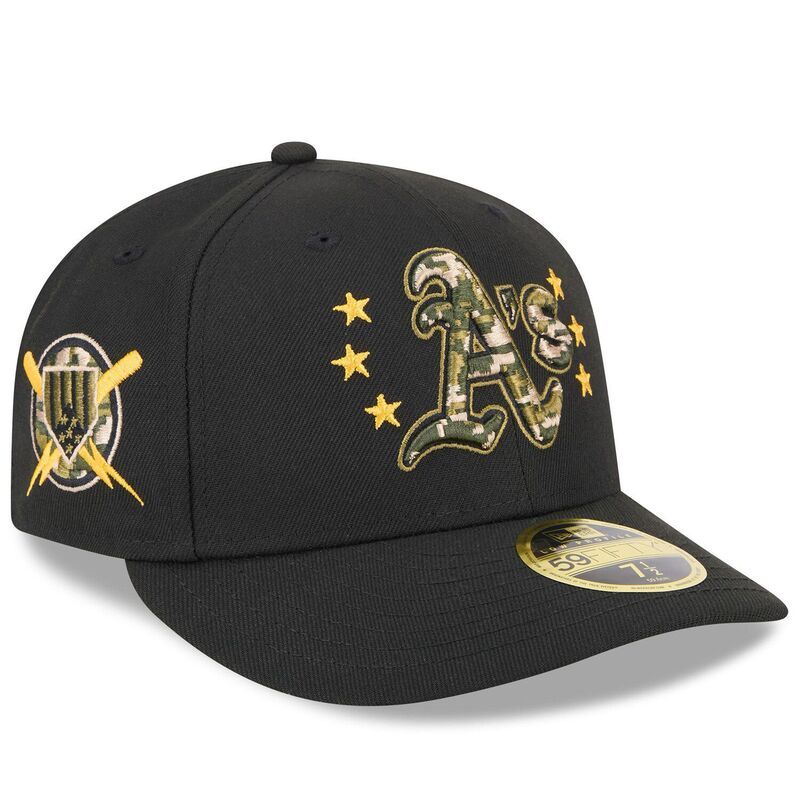 ニューエラ メンズ アクセサリー 帽子 Mens New Era Black Oakland Athletics 2024 Armed Forces Day Low Profile 59FIFTY Fitted Hat Oas Black ブラック