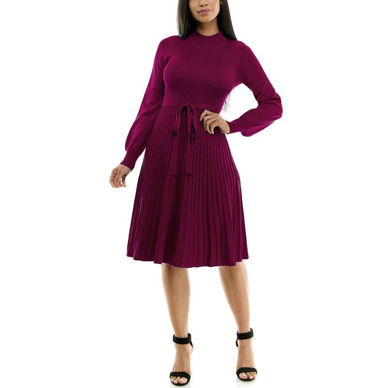 ニナレオナルド レディース トップス ワンピース バルーンスリーブ プリーツ ミディ セーター Womens Nina Leonard Balloon Sleeve Pleated Midi Sweater Dressangria