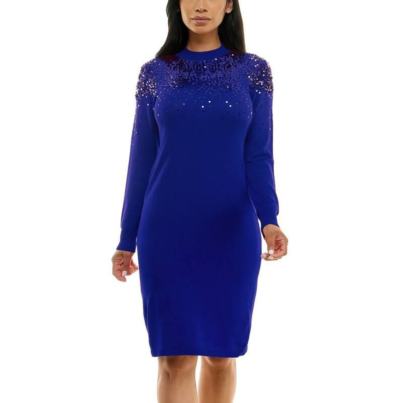 ニナレオナルド レディース トップス ワンピース セーター スパンコール Womens Nina Leonard Sequinsweater Dress Deep Sapphire サファイア