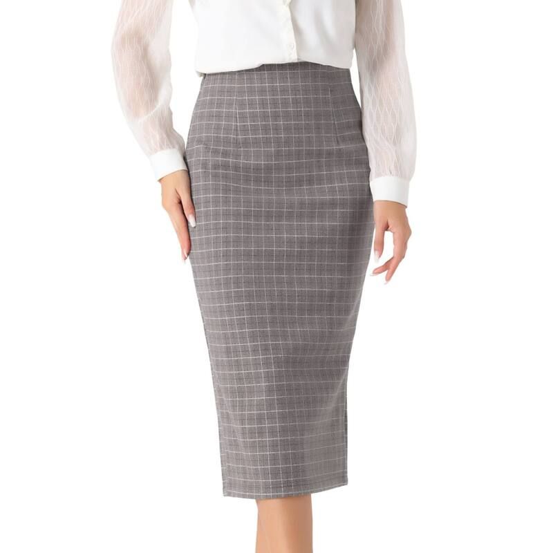 アレグラ ケー レディース ボトムスカート ハイウエスト プリント ミディ ALLEGRA K Womens Plaid Skirt Checked Print High Waist Zipper Back Split Bodycon Midi Pencil