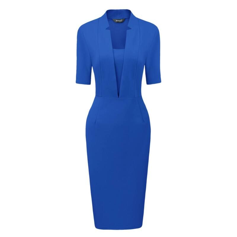 アレグラ ケー レディース トップス ワンピース Vネック ミディ ALLEGRA K Sheath Dress for Womens V Neck Short Sleeve Work Office Bodycon Midi Dresses Royal Blu