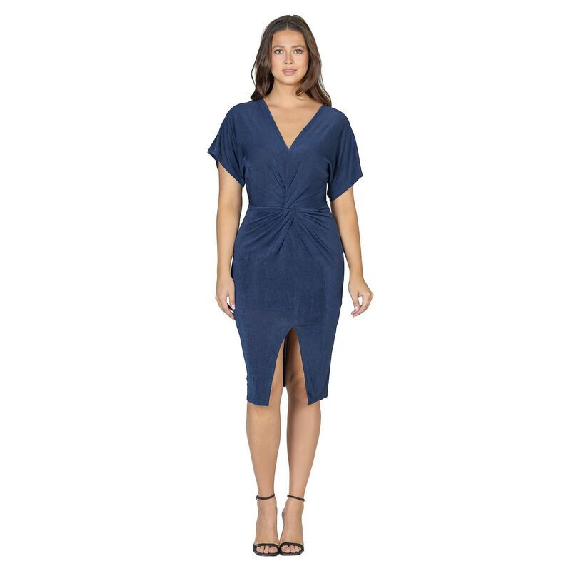 24 セブンコンフォート レディース トップス ワンピース Vネック Womens 24Seven Comfort Apparel Short Sleeve V Neck Twist Front Split Hem Dress Navy ネイビー