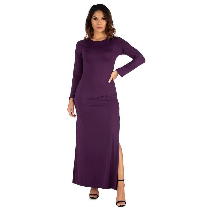 24 セブンコンフォート レディース トップス ワンピース サイドスリット マキシ Womens 24seven Comfort Apparelong Sleeve Side Slit Fitted Maxi Dress Purple パープル
