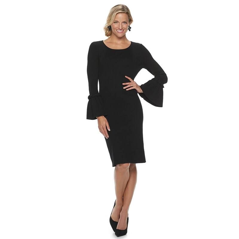 ニナレオナルド レディース トップス ワンピース リブ セーター Womens Nina Leonard Bell Sleeve Ribbed Sweater Dress Black ブラック