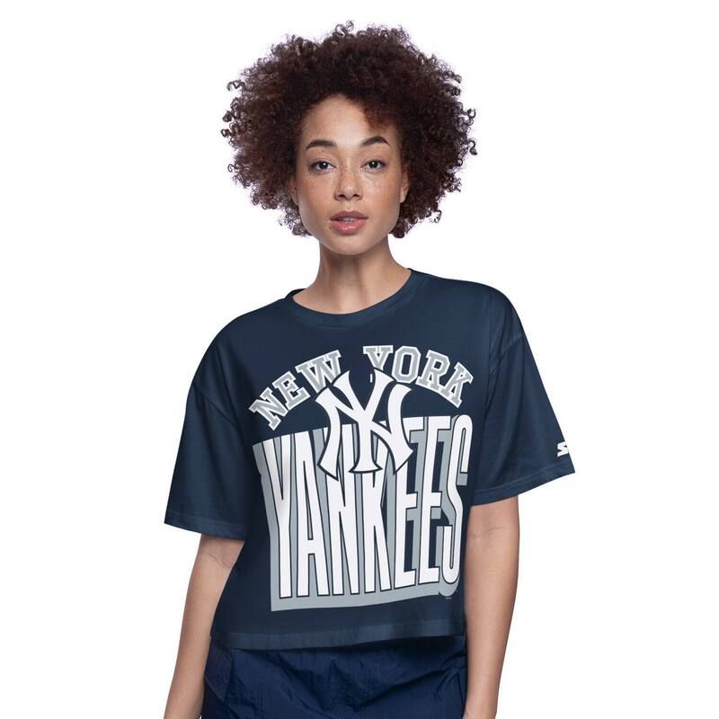 スターター レディース トップス Tシャツ クロップド Womenstarter Navy New York Yankees Play the Ball Boxy Cropped TShirt Ynk Navy ネイビー