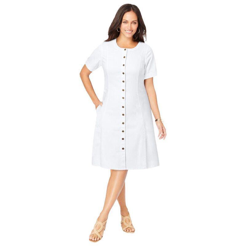 ジェシカロンドン レディース トップス ワンピース プラスサイズ デニム Jessica London Womens Plusize Button Front Denim Dress White ホワイト