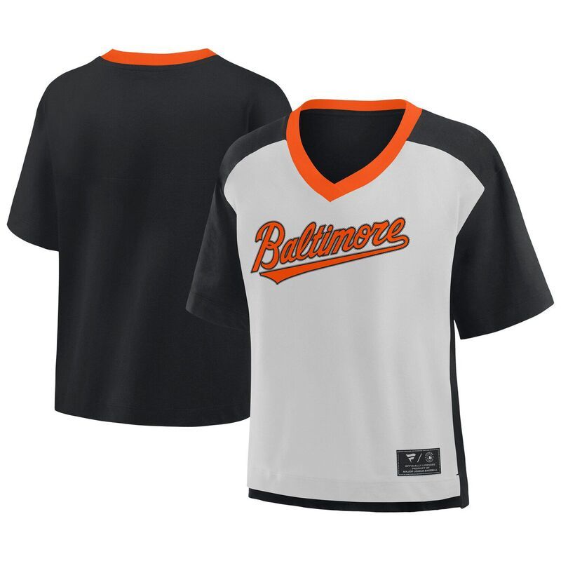 ファナティクス レディース トップス Tシャツ Vネック Womens Fanatics BlackGraphite Baltimore Orioles Oversized Race To Win VNeck TShirt Orl Black ブラック
