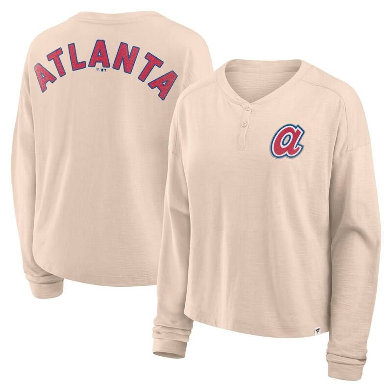 ファナティクス レディース トップス Tシャツ Womens Fanatics Tan Atlanta Braves Oversized Stadium Slub Long Sleeve Henley TShirt Brv Multi マルチカラー