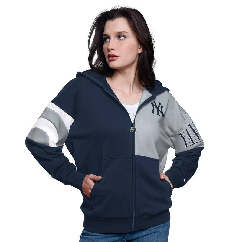 スターター レディース トップス Tシャツ スウェット パーカー Womenstarter NavyGray New York Yankees Curve Ball Full Zip Hoodie Sweatshirt Ynk Navy ネイビー