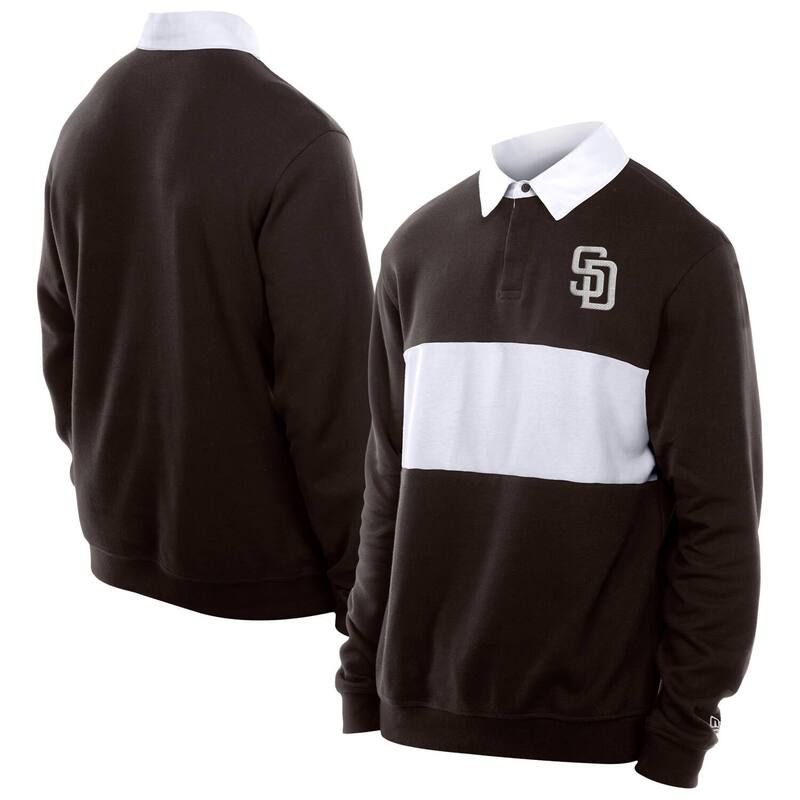 ニューエラ メンズ トップス Tシャツ ポロシャツ カラーブロック Mens New Era Dark Brown San Diego Padres Throwback Prep Colorblock Rugby Polo Padark B ブラウン