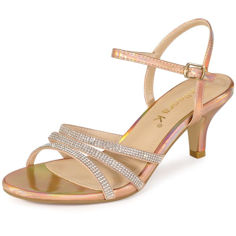 アレグラ ケー レディース シューズ パンプス サンダル アンクル ヒール ALLEGRA K Womens Ankle Strap Rhinestone Kitten Heel Sandals Rose Gold ゴールド