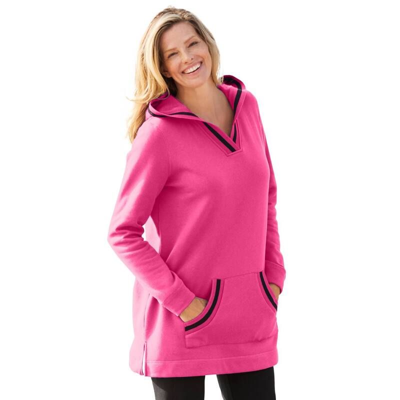 ウーマン ウィズイン レディース トップス Tシャツ Vネック プラスサイズ スウェット パーカー Woman Within Womens Plusize VNeck Hoodie Sweatshirt Raspberry Sorbet