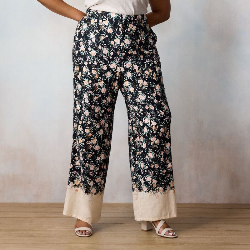 LC Lauren Conrad レディース ボトムス カジュアルパンツ プラスサイズ Plusize LC Lauren Conrad Elastic Back Drapey Trouser Pants Black Lia Border ブラック