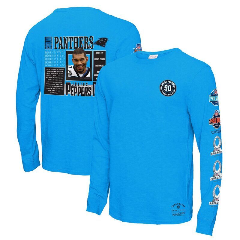 ミッチェルネス メンズ トップス Tシャツ Mens Mitchell Ness Julius Peppers Blue Carolina Panthers Pro Bowlong Sleeve TShirt Pth Blue ブルー