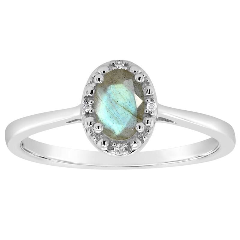 Celebration Gems レディース アクセサリー リング Celebration Gemsterling Silver 6 mm x 4 mm Ovalabradorite Diamond Accent Halo Ring Sterling シルバー