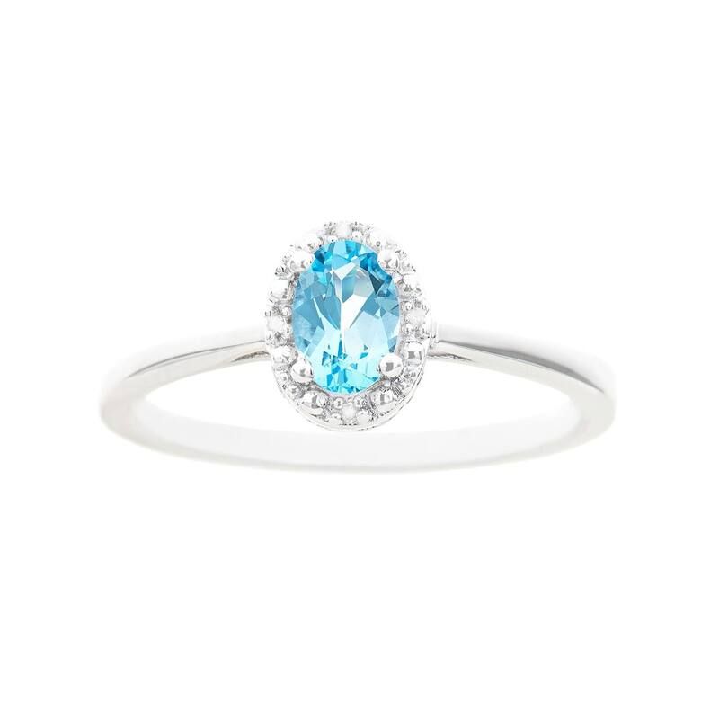 Celebration Gems レディース アクセサリー リング Celebration Gemsterling Silver Blue Topaz Diamond Accent Oval Halo Ring Sterling ブルー