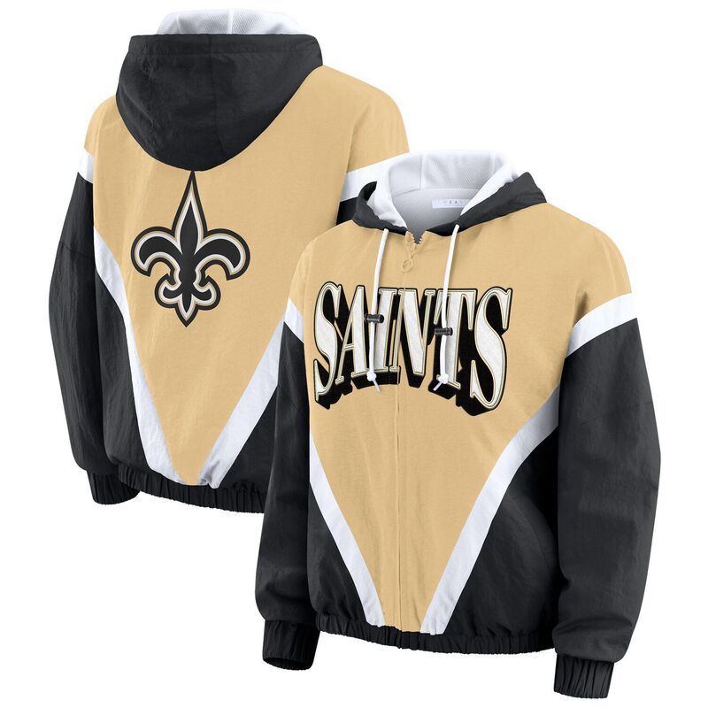 ウェア バイ エリン アンドルーズ レディース アウター ジャケット・ブルゾン パーカー Womens WEAR by Erin Andrews GoldBlack New Orleansaints Retro Crinkle FullZip Hoodie W