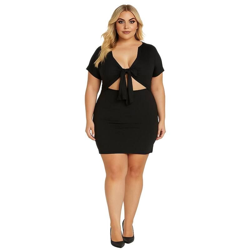 ポエティック ジャスティス レディース トップス ワンピース カットアウト プラスサイズ ミニ Poetic Justice Plusize Tie Front Short Sleeve Cutout Bodycon Mini Dress Black ブラック