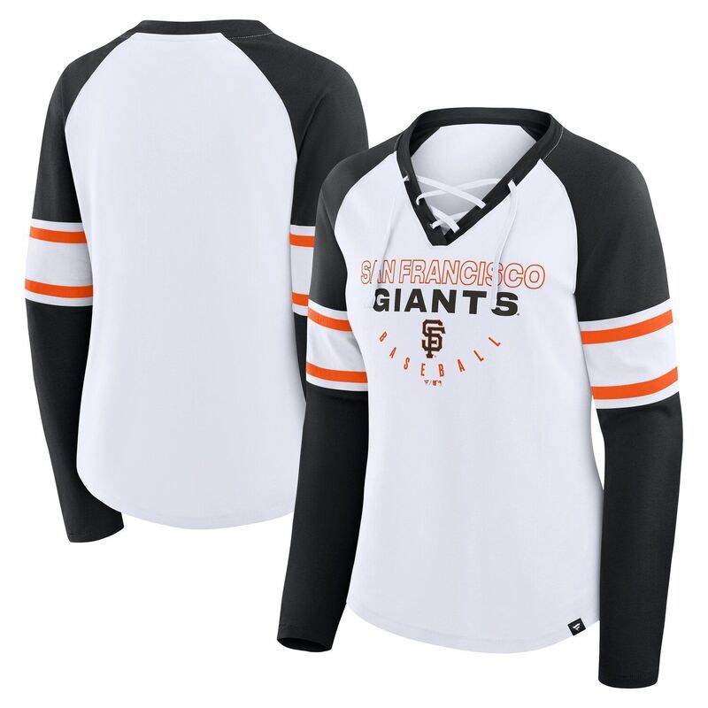 ファナティクス レディース トップス Tシャツ Vネック レース Womens Fanatics WhiteBlack San Francisco Giants Blitz Package Raglan LaceUp VNeck Long Sleeve TSh