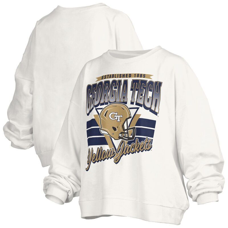 プレスボックス レディース トップス Tシャツ スウェット ジャケット Womens Pressbox White Georgia Tech Yellow Jackets Oversized Janice Retro WaistLength Pullover