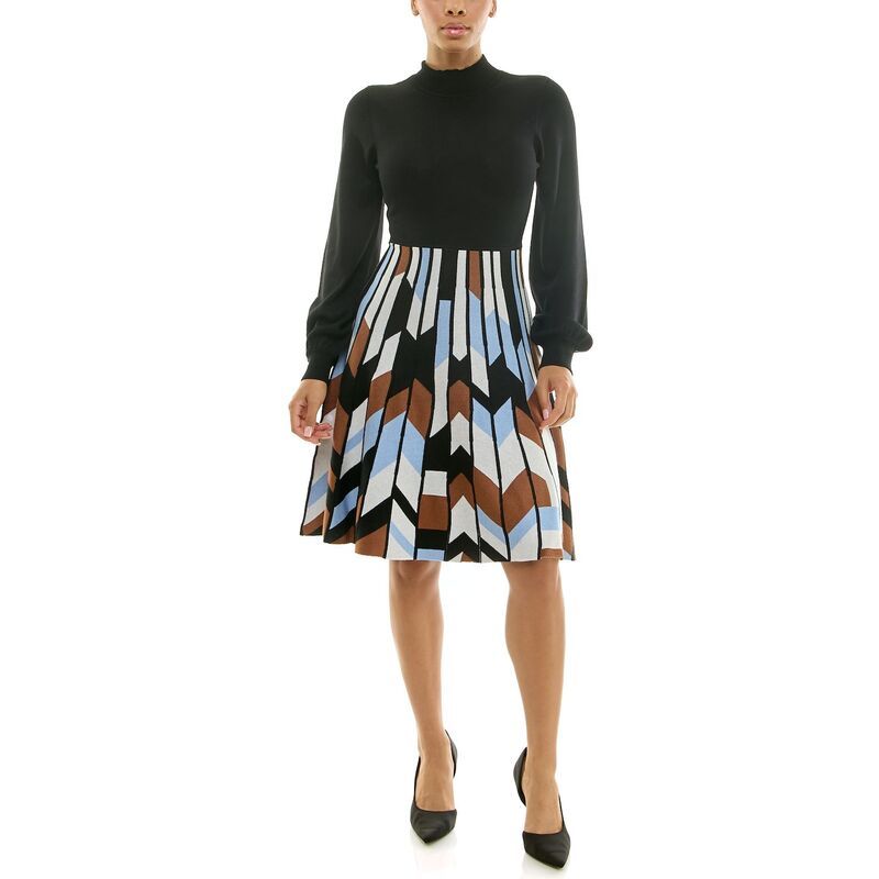 ニナレオナルド レディース トップス ワンピース モックネック セーター Womens Nina Leonard Mockneck Sweater Dress Black Multi ブラック