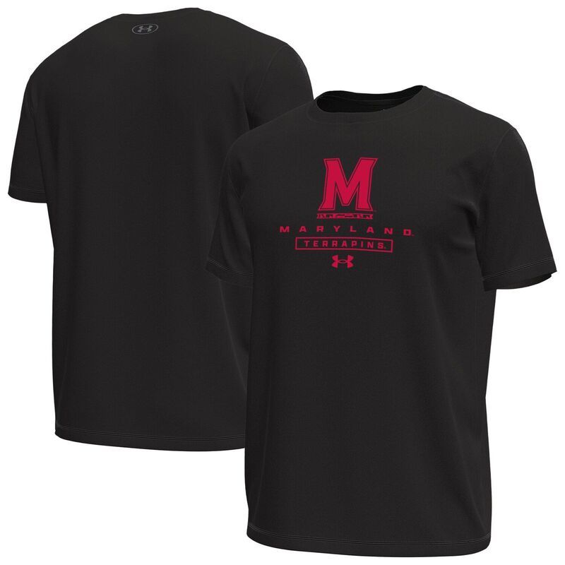 アンダーアーマー メンズ トップス Tシャツ Mens Under Armour Black Maryland Terrapinstack Stretch Performance TShirt Mar Black ブラック