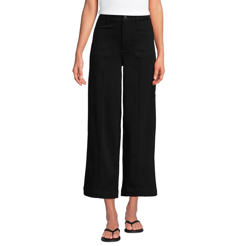 ランズエンド レディース ボトムス カジュアルパンツ ワイドレッグ ジーンズ Womens Lands End High Rise Patch Pocket Extra Wide Leg Crop Jeans Black ブラック