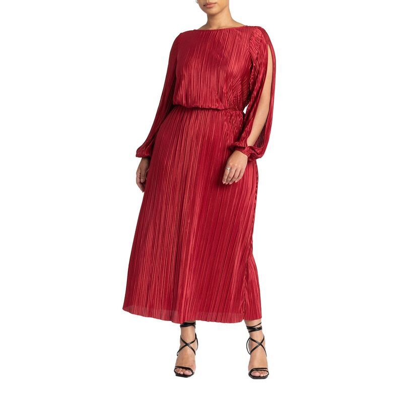 エロクイ レディース トップス ワンピース プラスサイズ ELOQUII Womens Plusize Plisse Open Sleeve Dress Biking Red レッド