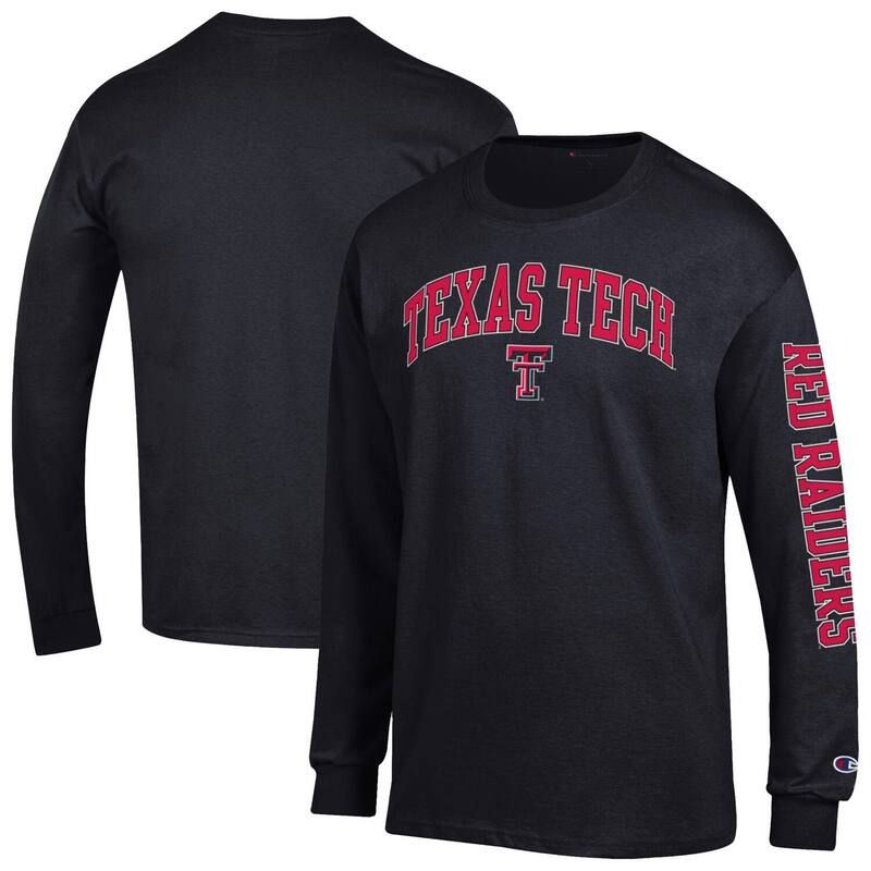 チャンピオン メンズ トップス Tシャツ ロゴ Mens Champion Black Texas Tech Red Raiders Arch Over Logo 2Hit Long Sleeve TShirtxt Black ブラック