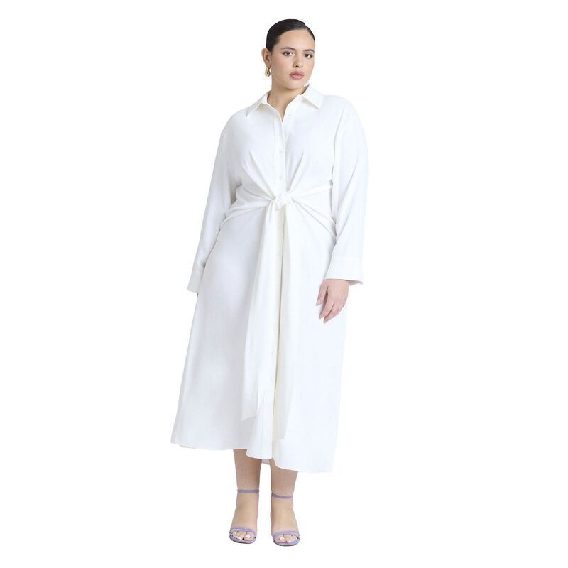 エロクイ レディース トップス ワンピース プラスサイズ シャツ ELOQUII Womens Plusize Tie Front Oversized Shirt Dress Jet Stream
