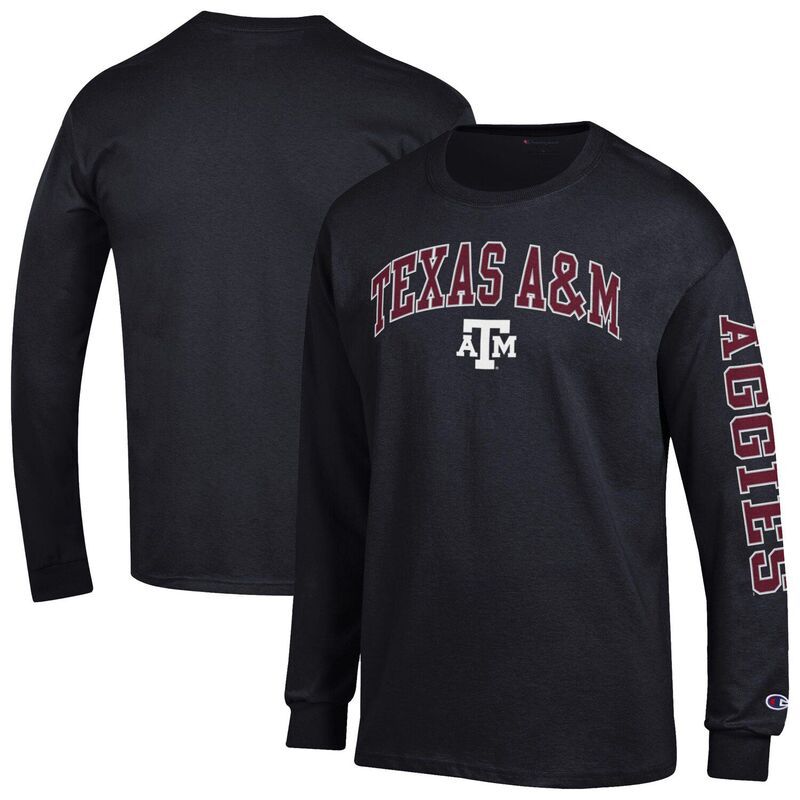 チャンピオン メンズ トップス Tシャツ ロゴ Mens Champion Black Texas AM Aggies Arch Over Logo 2Hit Long Sleeve TShirtam Black ブラック