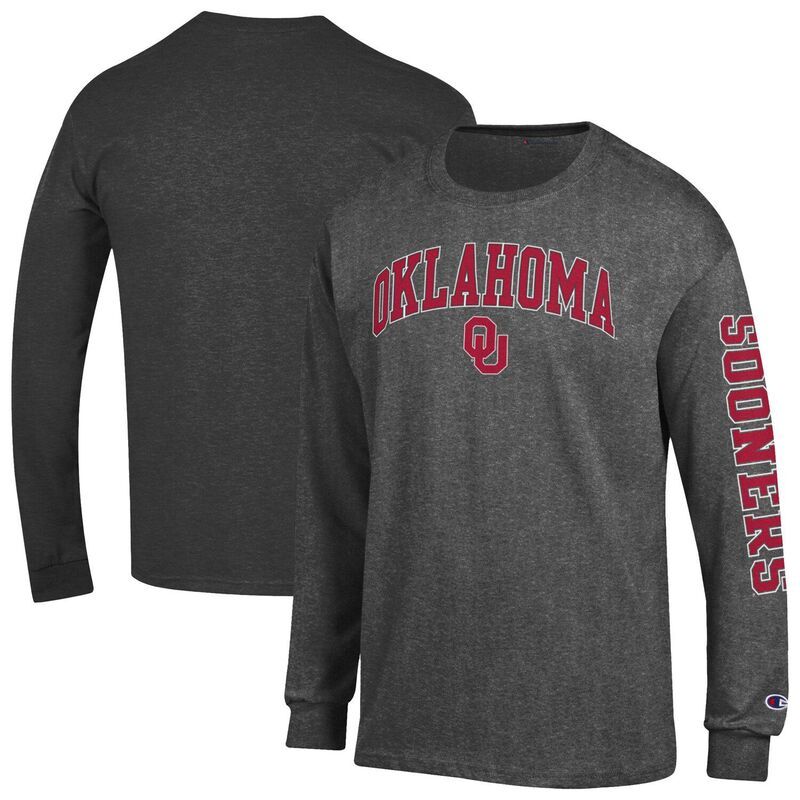 チャンピオン メンズ トップス Tシャツ ロゴ Mens Champion Grey Oklahoma Sooners Arch Over Logo 2Hit Long Sleeve TShirt Okl Grey グレー