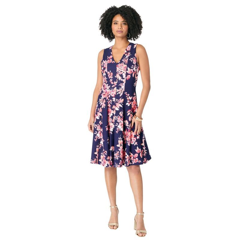 ロアマンズ レディース トップス ワンピース プラスサイズ ノースリーブ Roamans Womens Plusize Sleeveless Fit And Flare Dress Navy Coral ネイビー