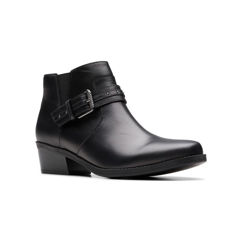 クラークス レディース シューズ ブーツ・レインブーツ アンクル ヒール Clarks Danyelle Wish Womens Ankle Boots with Block Heel Zip Closure Black Leather ブラック 26,492円
