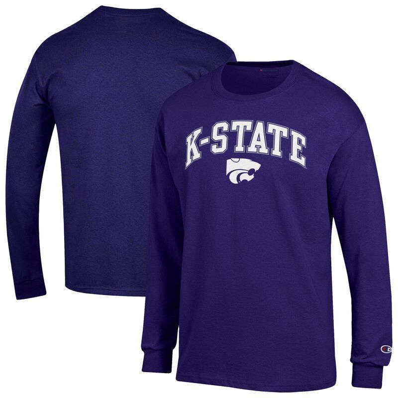 チャンピオン メンズ トップス Tシャツ ロゴ Mens Champion Purple Kansastate Wildcats Arch Over Logo 2Hit Long Sleeve TShirt Kst Purple パープル