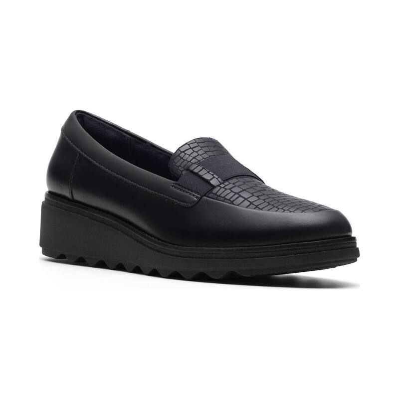 クラークス レディース シューズ スリッポン・ローファー レザー ヒール Clarksharon Pace Womens Leather SlipOn Wedge Heeloafers Navy Leather ネイビー