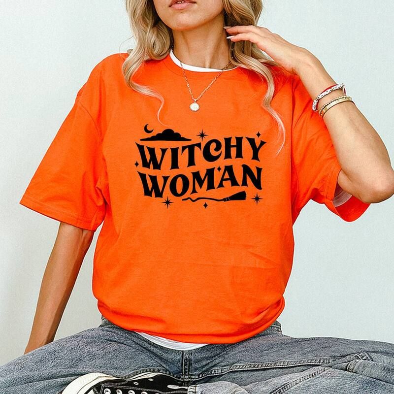 Simply Sage Market レディース トップス Tシャツ Simply Sage Market Witchy Woman Broom Short Sleeve Tee Orange オレンジ