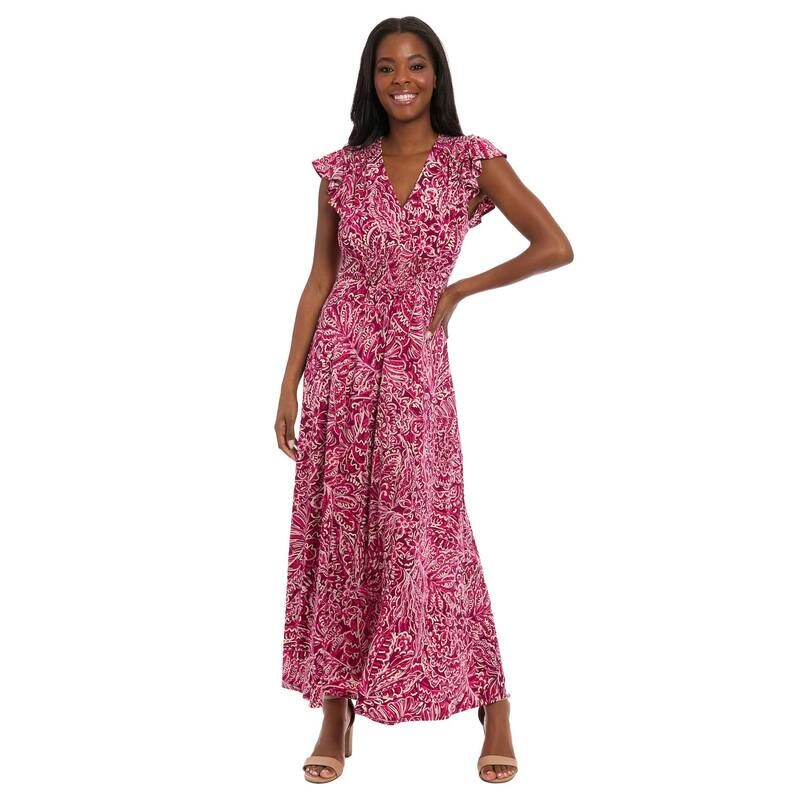 ロンドンタイムス レディース トップス ワンピース Vネック シャーリング Womens London Timesmocked Front VNeck Dress Plum Pink ピンク
