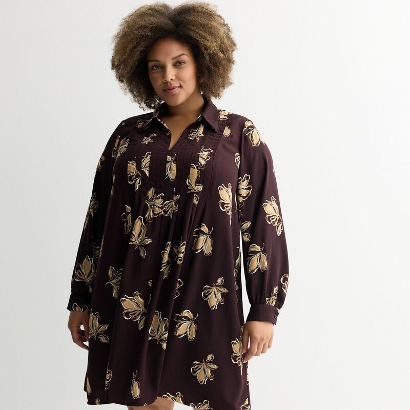 ナインウェスト レディース トップス ワンピース プラスサイズ ミニ Plusize Nine West Pintuck Mini Dress Wine Luana Floral ワイン