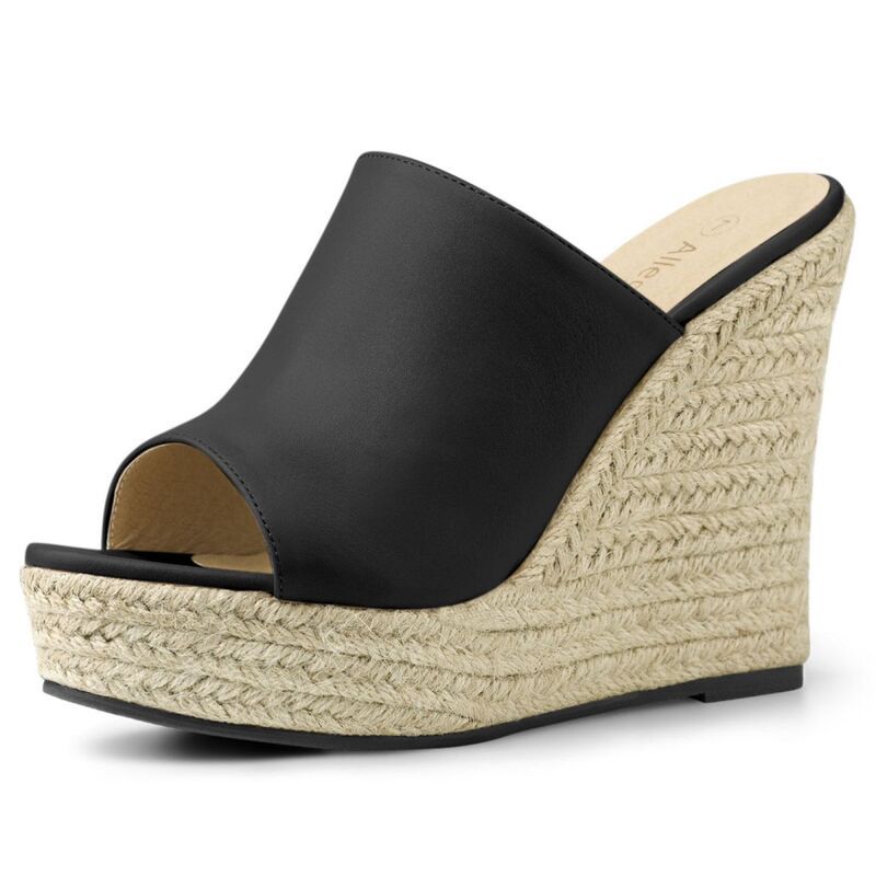 アレグラ ケー レディース シューズ サンダル プラットフォーム ALLEGRA K Womenslip on Platform Sandals Espadrilles Wedgeslides Mules Black ブラック