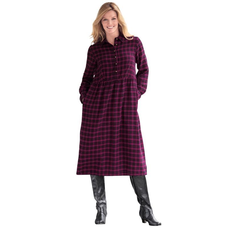 ウーマン ウィズイン レディース トップス ワンピース A ライン プラスサイズ シャツ Woman Within Womens Plusize Plaid Flannel ALine Shirtdress Deep Claret Plaid チェック
