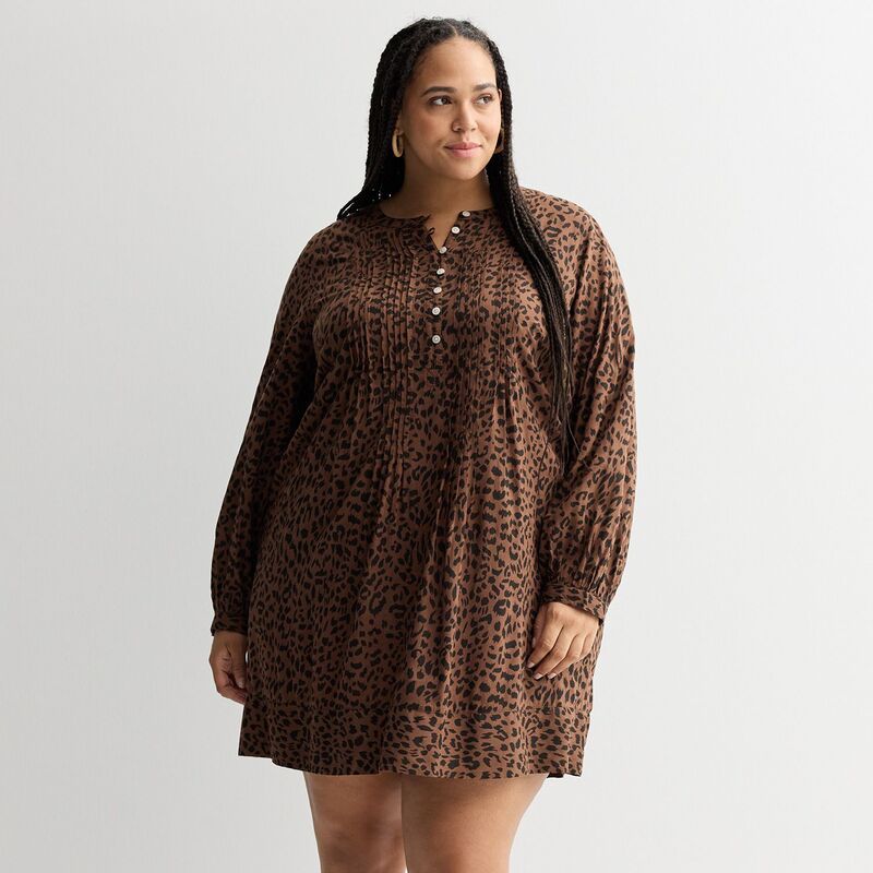 ソノマ レディース トップス ワンピース プラスサイズ Plusize Sonoma Goods For Life Long Sleeve Pintuck Dress Black Brown Cheetah ブラック