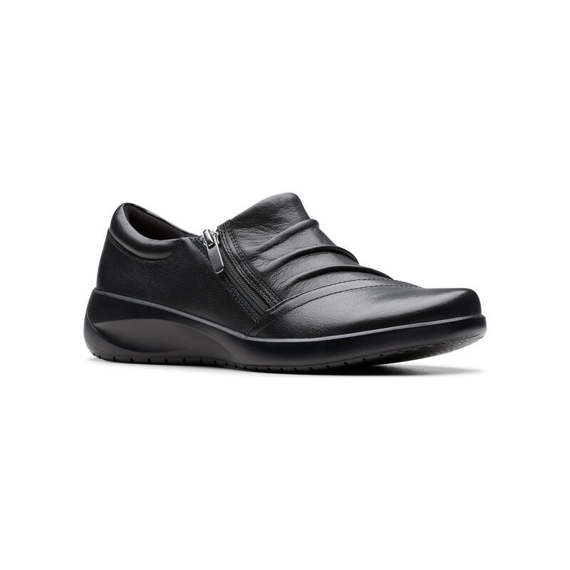 クラークス レディース シューズ サンダル レザー Clarks Kaetlyn Mila Womens Leather Slip On Casual Shoes In Regular Wide Width Black Leather ブラック