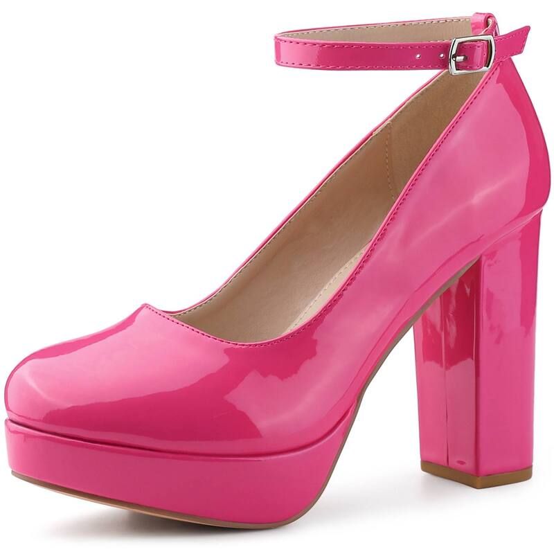アレグラ ケー レディース シューズ パンプス プラットフォーム アンクル ヒール ALLEGRA K Womens Platform Ankle Strap Chunky Heel Mary Janes Pumps Hot Pink ピンク