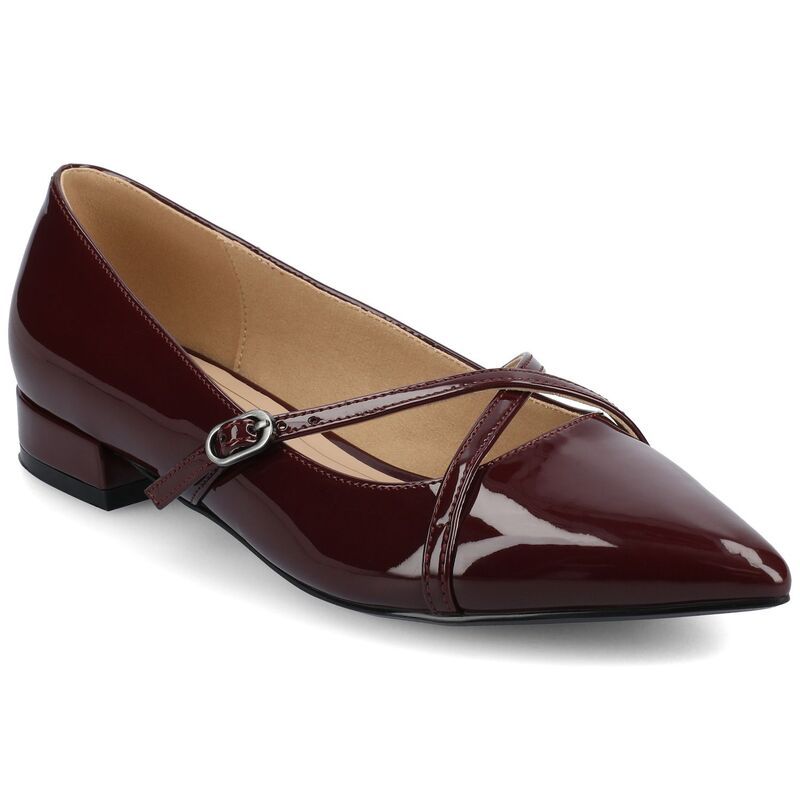 ジャーニー レディース シューズ サンダル ヒール Journee Camby Pointed Toe Covered Block Heel Womens Dress Flats Patent Oxblood オックスブラッド
