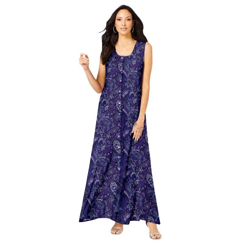 ロアマンズ レディース トップス ワンピース プラスサイズ プチ Roamans Womens Plusize Petite Button Front Crinkle Dress Violet Multi Paisley バイオレット