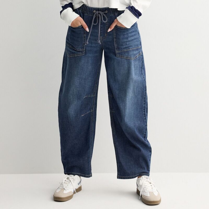 エスオー レディース ボトムス デニムパンツ ジーンズ Juniors SO Mid Rise Pull On Barrel Jeans Dark