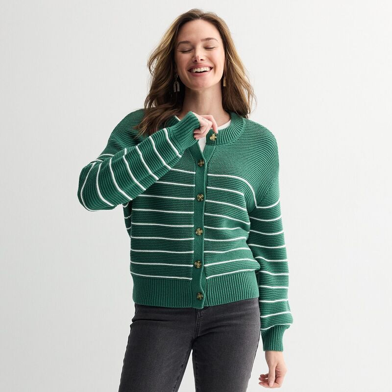 ソノマ レディース アウター ニット・セーター バルーンスリーブ カーディガン Womensonoma Goods For Life Balloon Sleeve Button Up Cardigan Green Ivory Stripe アイボリー